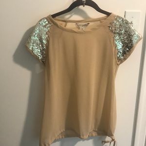 Sheer sequined short sleeve blouse